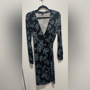 Ann Taylor Black and Blue Floral Wrap Dress